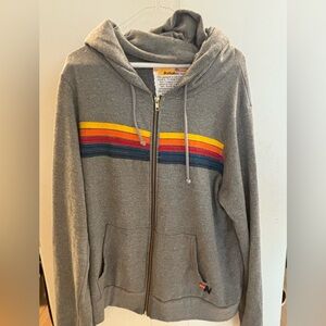 Aviator Nation Gray Hoodie with Colorful Stripes